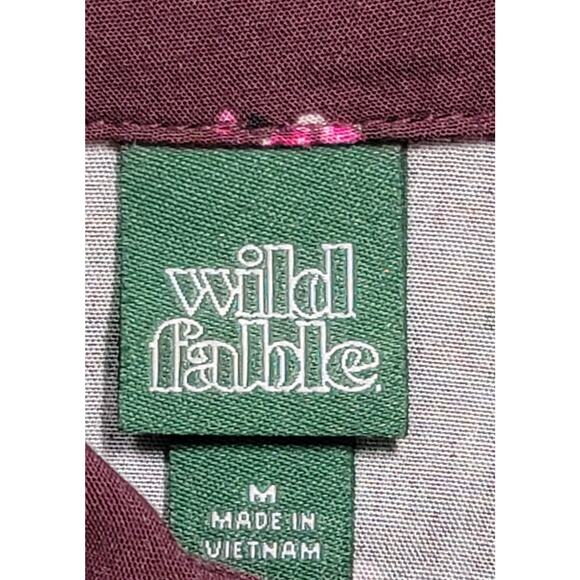 Wild Fable Burgundy Floral Print Button Up Top Medium Lightweight Soft Collard - Picture 3 of 7